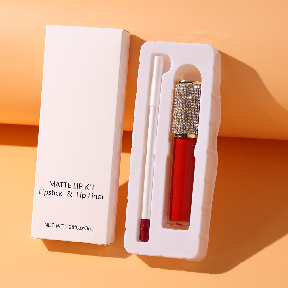 Matte liquid Lipstick and Lip Liner Pencil Makeup Set